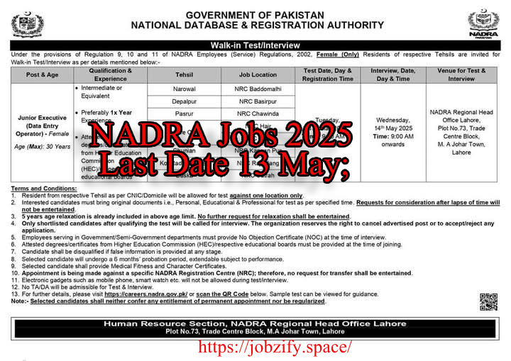 NADRA Jobs Female Data Entry Best 2025